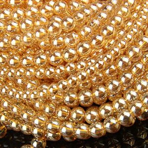 NHBT YU 4mm 6mm 8mm 10mm Gold Champagne Transparent Metallic Titanium Coated Natural Quartz Crystal Glass Smooth Round Beads DIY T725 (Color : Gold, Item Diameter : 10mm 35pcs)