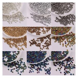 NHBT YU 720pcs Gold Silver Black Glass Seed Beads Plating DIY Seedbeads for Kids Women Garments Wedding Dress Sewing Accessories T725 (Color : Black, Size : 2mm 720Pcs)