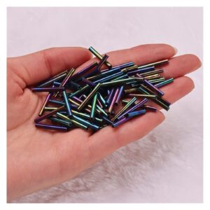 NHBT YU 2.5x20mm Long Tube Bugle Beads Czech Glass Beads for Jewelry Making DIY Seedbeads Manual Necklace Bracelets Garment Accessories T725 (Color : ML613 AB Black, Size : 2.5x20mm)