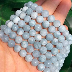 YU AAA Natural Round Blue Angelite Stone Jades Chalcedony Loose Spacer Minerals Beads for Jewelry Making DIY Bracelet Necklace 15" T309 (Item Diameter : 10mm 34-36pcs)