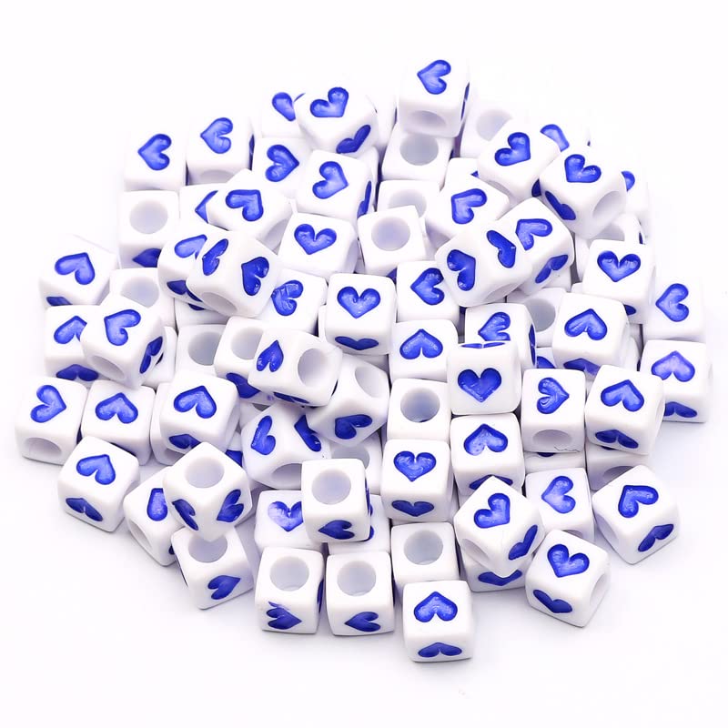 NHBT YU 6mm Mixed Blue Heart Acrylic Beads Alphabet Square Cube Spacer Loose Beads for Jewelry Making DIY Handmade Bracelet Necklace T719 (Item Diameter : 500Pcs)