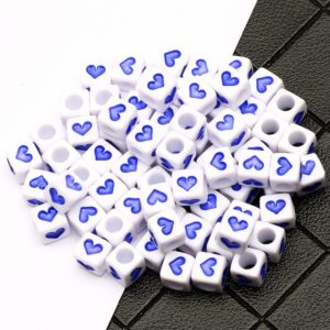 NHBT YU 6mm Mixed Blue Heart Acrylic Beads Alphabet Square Cube Spacer Loose Beads for Jewelry Making DIY Handmade Bracelet Necklace T719 (Item Diameter : 500Pcs)