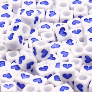 NHBT YU 6mm Mixed Blue Heart Acrylic Beads Alphabet Square Cube Spacer Loose Beads for Jewelry Making DIY Handmade Bracelet Necklace T719 (Item Diameter : 500Pcs)