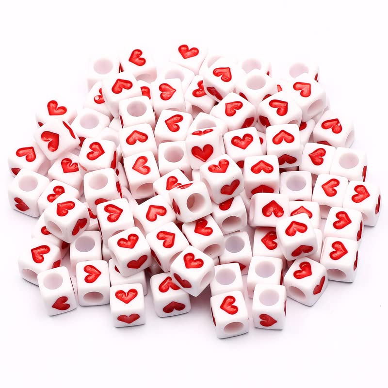 NHBT YU Mixed Red Heart Acrylic Beads Alphabet Square Cube Loose Spacer Beads for Jewelry Making DIY Handmade Bracelet Necklace 6 * 6mm T725 (Item Diameter : 100Pcs)