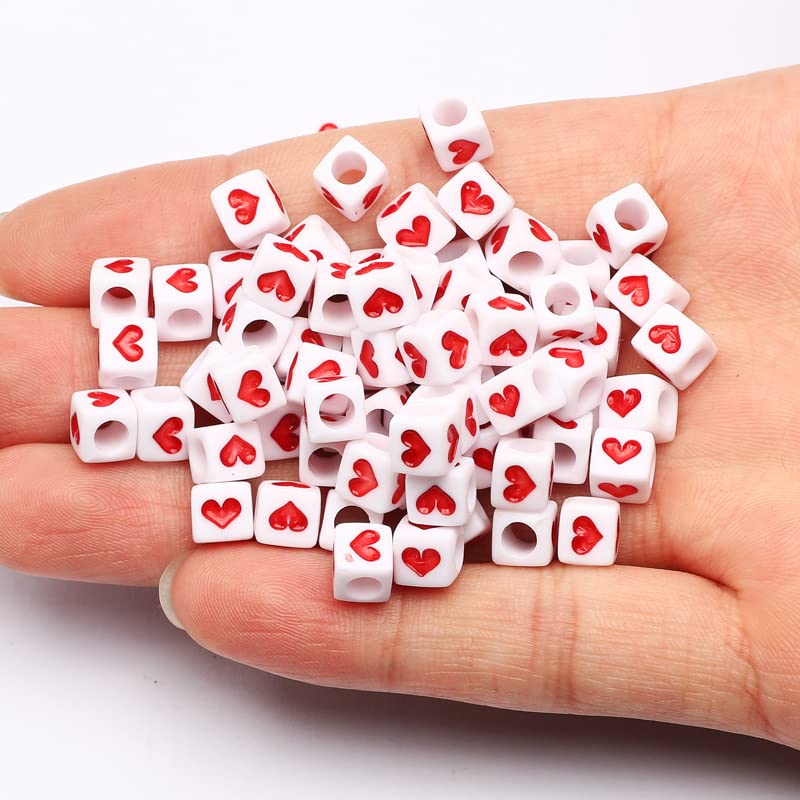 NHBT YU Mixed Red Heart Acrylic Beads Alphabet Square Cube Loose Spacer Beads for Jewelry Making DIY Handmade Bracelet Necklace 6 * 6mm T725 (Item Diameter : 100Pcs)