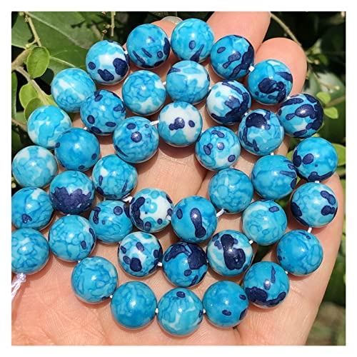 SASHUN YU Natural Stone Blue Colorful Rain Jaspers Stone Round Loose Beads Needlework for Jewelry Making DIY Bracelet 4/6/8/10/12mm 15Inch T309 (Item Diameter : 12mm 28-30pcs)