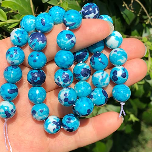 SASHUN YU Natural Stone Blue Colorful Rain Jaspers Stone Round Loose Beads Needlework for Jewelry Making DIY Bracelet 4/6/8/10/12mm 15Inch T309 (Item Diameter : 12mm 28-30pcs)