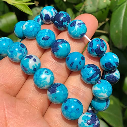 SASHUN YU Natural Stone Blue Colorful Rain Jaspers Stone Round Loose Beads Needlework for Jewelry Making DIY Bracelet 4/6/8/10/12mm 15Inch T309 (Item Diameter : 12mm 28-30pcs)