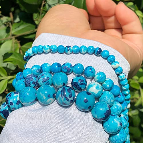 SASHUN YU Natural Stone Blue Colorful Rain Jaspers Stone Round Loose Beads Needlework for Jewelry Making DIY Bracelet 4/6/8/10/12mm 15Inch T309 (Item Diameter : 12mm 28-30pcs)