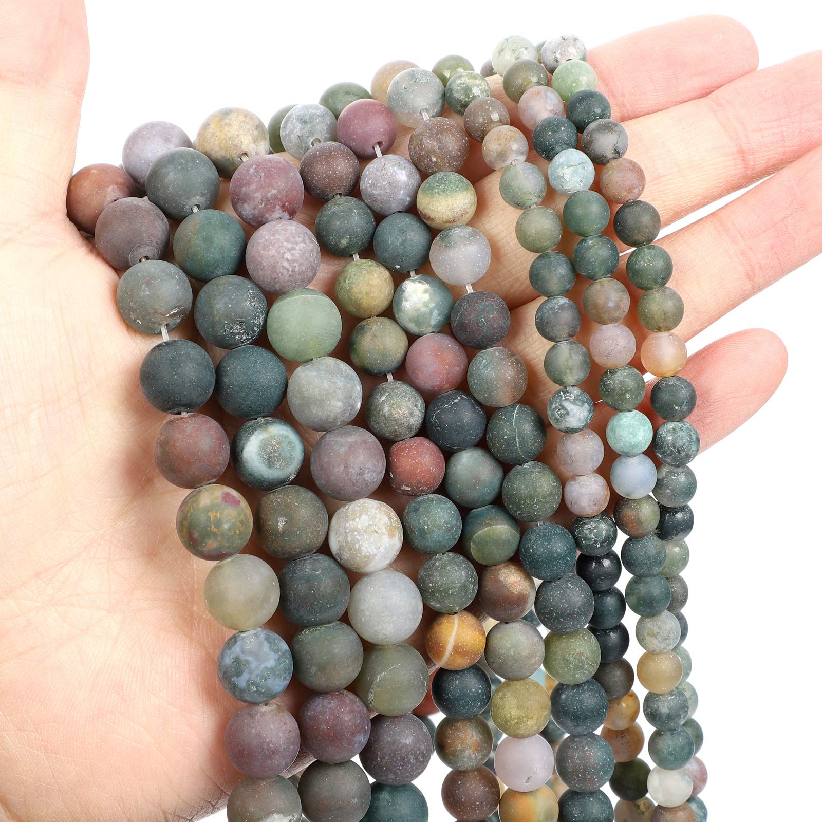 NHBT YU Natural Stone Beads Frosted Indian Agate Round Loose Beads for Jewelry Making Needlework Bracelet DIY 4-12 MM T87 (Color : H7460, Item Diameter : 6mm About 63 pcs)