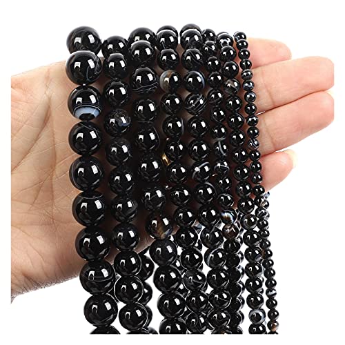 NHBT YU Natural Stone Beads Black Striped Agate Loose Beads for Jewelry Making Needlework DIY Bracelet Strand 4-12 MM T923 (Color : H7361, Item Diameter : 8mm About 48 pcs)