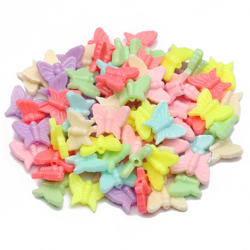 NHBT YU 50pcs 13x16mm Candy Color Butterfly Beads Loose Spacer Charms Acrylic Beads for Jewelry Making Handmade DIY Necklace Bracelet T725