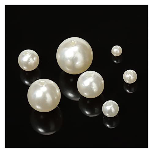 NHBT YU 100pcs 200pcs White Beige Color Imitation Pearl Beads 4/5/6/8/10mm Loose Beads DIY Jewelry Making Handmade Beading Hairpin T87 (Color : White, Item Diameter : 100pcs 12mm)