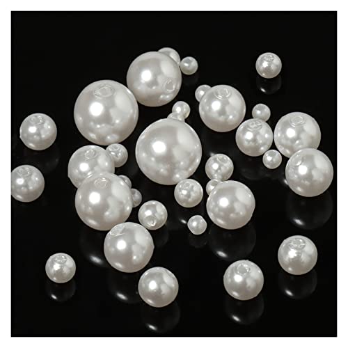 NHBT YU 100pcs 200pcs White Beige Color Imitation Pearl Beads 4/5/6/8/10mm Loose Beads DIY Jewelry Making Handmade Beading Hairpin T87 (Color : White, Item Diameter : 100pcs 12mm)