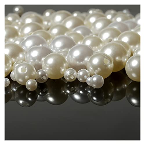 NHBT YU 100pcs 200pcs White Beige Color Imitation Pearl Beads 4/5/6/8/10mm Loose Beads DIY Jewelry Making Handmade Beading Hairpin T87 (Color : White, Item Diameter : 100pcs 12mm)