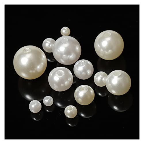 NHBT YU 100pcs 200pcs White Beige Color Imitation Pearl Beads 4/5/6/8/10mm Loose Beads DIY Jewelry Making Handmade Beading Hairpin T87 (Color : White, Item Diameter : 100pcs 12mm)