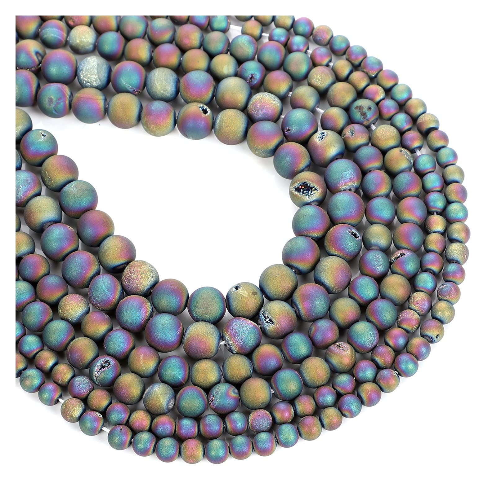 NHBT YU Natural Stone Beads Plated Colors Smile Agate Charm Round Loose Beads for Jewelry Making Needlework Bracelet DIY Strand 4-12MM T87 (Color : H7083, Item Diameter : 6mm About 63 pcs)