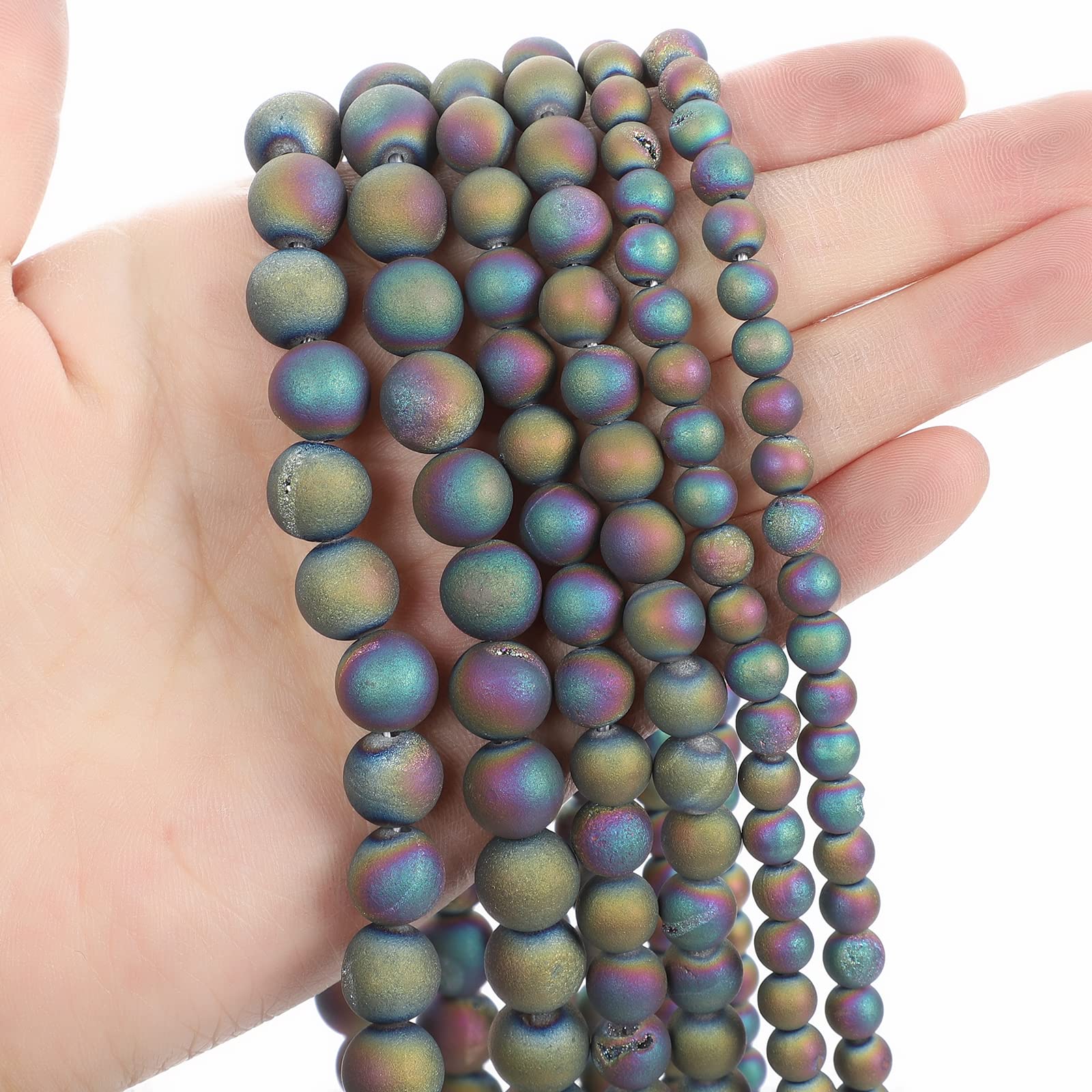 NHBT YU Natural Stone Beads Plated Colors Smile Agate Charm Round Loose Beads for Jewelry Making Needlework Bracelet DIY Strand 4-12MM T87 (Color : H7083, Item Diameter : 6mm About 63 pcs)