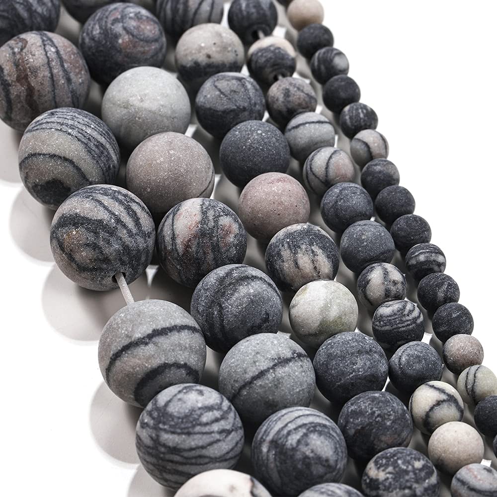 YU 1strand 4/6/8/10/12mm Matte Black Web Jaspers Stone Round Loose Spacer Beads for Bracelet Jewelry Makings Supplies T314 (Color : Web Jaspers Stone, Item Diameter : 10mm)