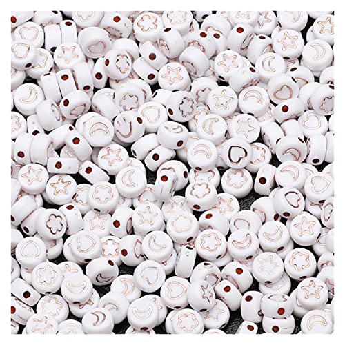 NHBT YU Rose Gold Mixed Moon Star Flower Heart Acrylic Beads Round Flat Loose Spacer Beads for Jewelry Making DIY Bracelet Necklace T725 (Item Diameter : 300pcs)