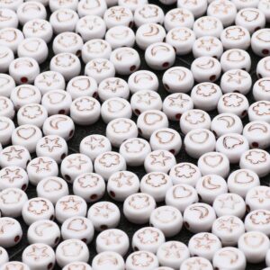 NHBT YU Rose Gold Mixed Moon Star Flower Heart Acrylic Beads Round Flat Loose Spacer Beads for Jewelry Making DIY Bracelet Necklace T725 (Item Diameter : 300pcs)