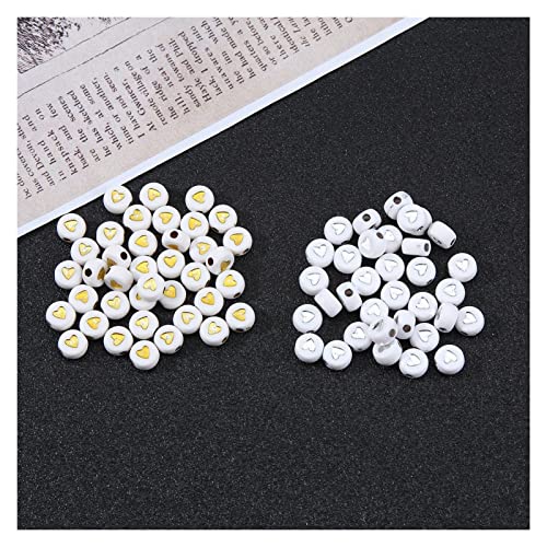 NHBT YU 100pcs 4x7mm Black White Gold Letter Beads for Jewelry Making Components Acrylic Alphabet Round Beads Bracelet Components DIY T87 (Color : White-Gold Love, Size : 100pcs)