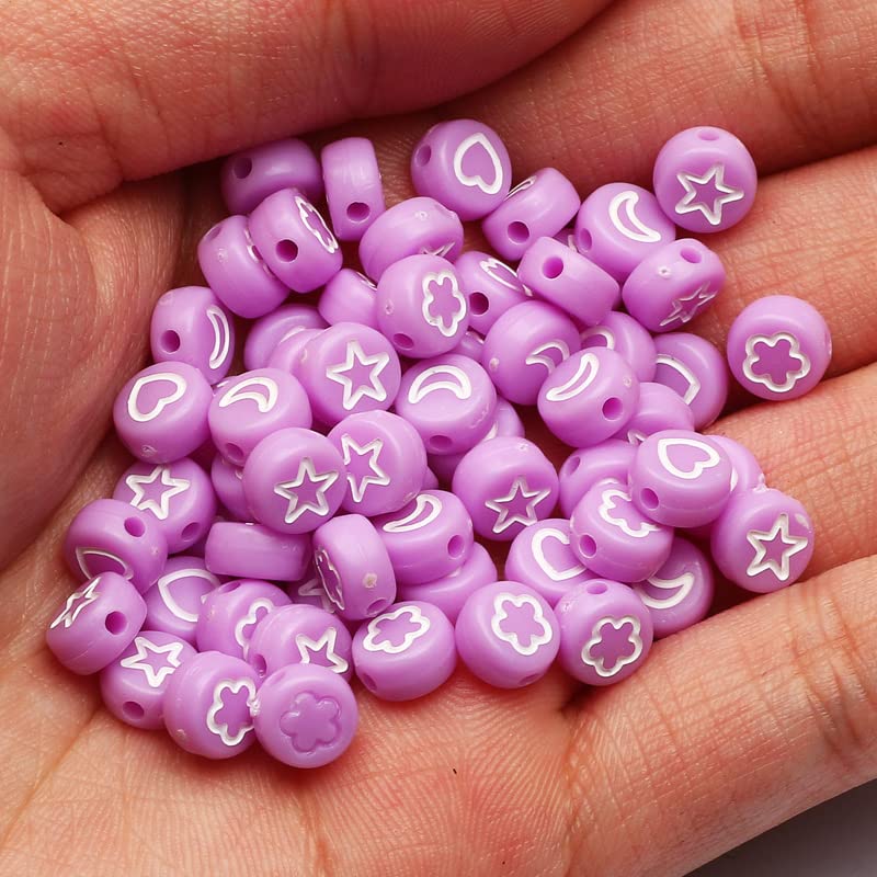 NHBT YU Purple Mixed Acrylic Spacer Beads Round Flat Heart Moon Flower Star Beads for Jewelry Making Handmade DIY Bracelet Accessories T87 (Color : White, Item Diameter : 200Pcs)