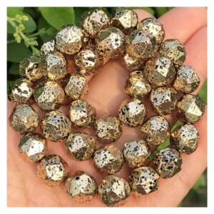 yu natural faceted kc gold rock volcanic lava hematite stone beads loose spacer beads for jewelry making diy energy bracelet t309 (color : bronze, item diameter : 6mm 60-63pcs)