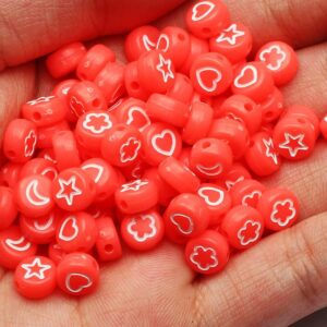 NHBT YU Red Mixed Acrylic Spacer Beads Round Flat Heart Moon Flower Star Beads for Jewelry Making Handmade DIY Bracelet Accessories T87 (Color : Red, Item Diameter : 300Pcs)