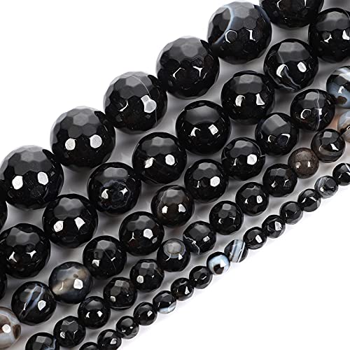 NHBT YU Natural Stone Beads Cut Surface Black Stone Striped Agate Loose Beads for Jewelry Making Needlework DIY Bracelet Strand 4-12 MM T923 (Color : H7225, Item Diameter : 12mm About 30 pcs)