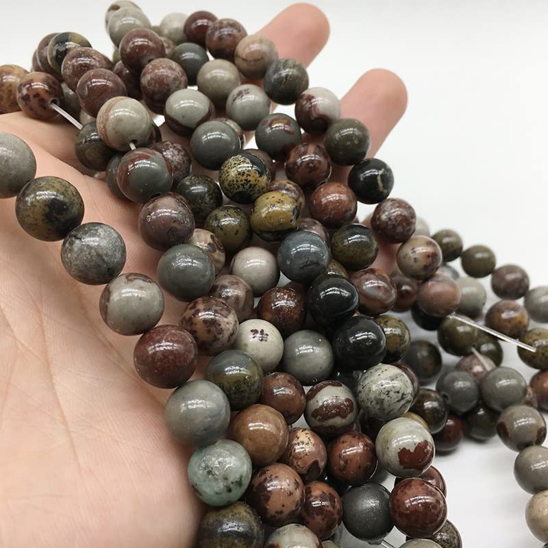 NHBT YU 1 Strand Lucky Picture Stone Beads 4 6 8 10 12mm Pick Size Round Natural Jewelry Findings DIY Accessories Loose Bead Hand Made T715 (Item Diameter : 8mm 47pcs)