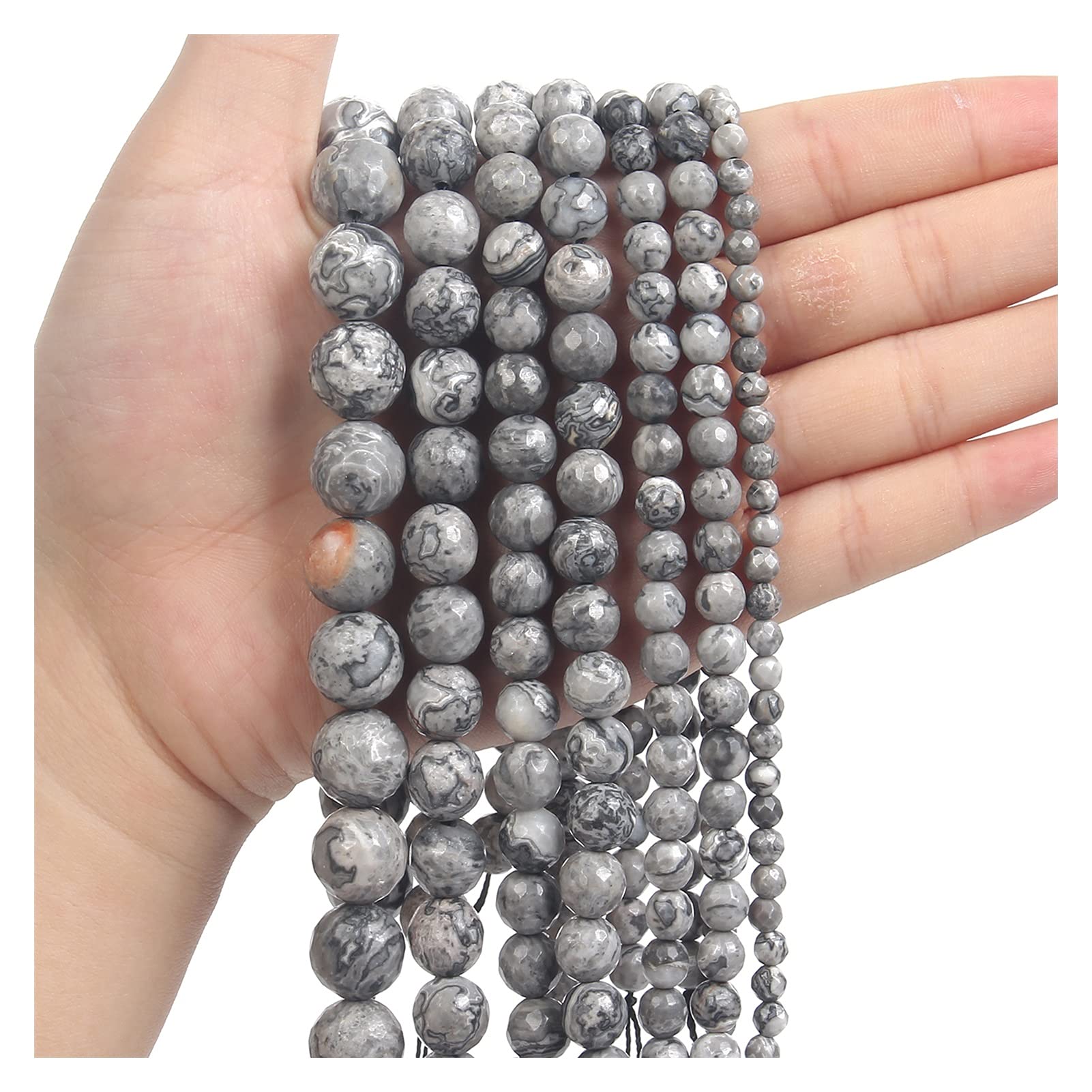 NHBT YU 4/6/8/10/12mm Natural Stone Grey Map Round Beads Loose Spacer Bead for Jewelry Making DIY Accessories T87 (Color : H8594, Item Diameter : 10mm)