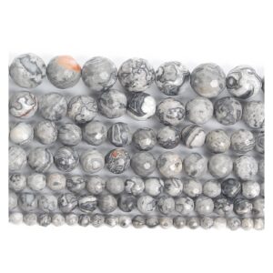 NHBT YU 4/6/8/10/12mm Natural Stone Grey Map Round Beads Loose Spacer Bead for Jewelry Making DIY Accessories T87 (Color : H8594, Item Diameter : 10mm)