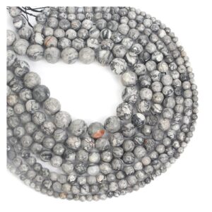 NHBT YU 4/6/8/10/12mm Natural Stone Grey Map Round Beads Loose Spacer Bead for Jewelry Making DIY Accessories T87 (Color : H8594, Item Diameter : 10mm)