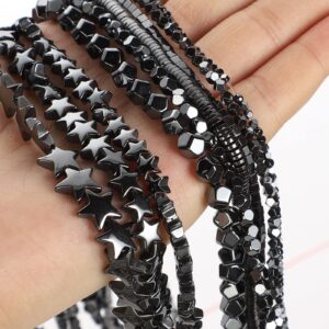 NHBT YU Natural Stone Beads 8-Sided Cut-Angle Black Hematite Round Beads for Jewelry Making Needlework Bracelet DIY T87 (Color : H8475, Item Diameter : 6mm About 65 pcs)