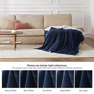 Bedsure Sherpa Fleece Throw Blanket for Couch - Thick and Warm Blanket for Winter, Soft Fuzzy Plush Throw Blanket for All Seasons, Navy, 50x60 Inches