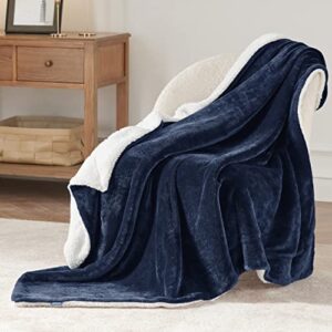 Bedsure Sherpa Fleece Throw Blanket for Couch - Thick and Warm Blanket for Winter, Soft Fuzzy Plush Throw Blanket for All Seasons, Navy, 50x60 Inches