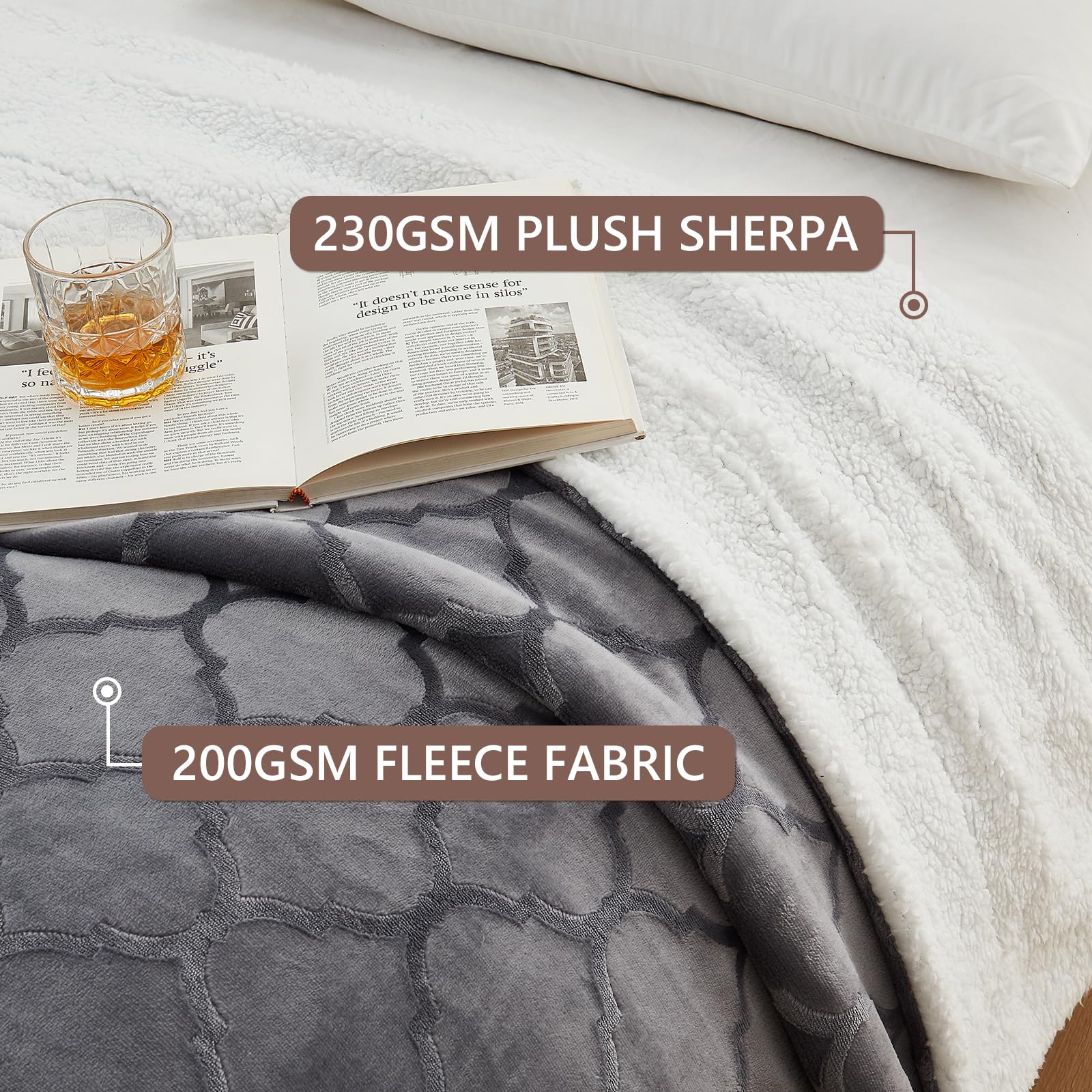 L'AGRATY Sherpa Throw Blanket - Plush Blanket for Bed - 50"x60" Soft Fleece Blanket - Comfy Fluffy Blanket for Chair and Couch - Warm Fuzzy Blanket for Gift(Light Grey)