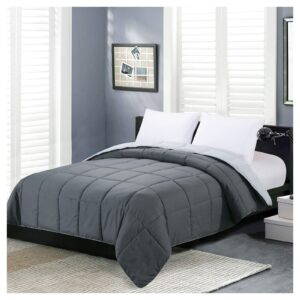 homelike moment lightweight queen comforter - grey down alternative bedding comforters queen size, all season duvet insert quilted reversible bed comforter soft queen full size dark gray/light grey