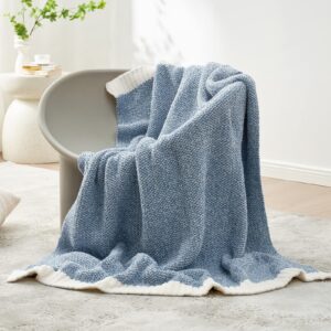 Snuggle Sac Soft Throw Blanket Fluffy Warm Throws for Couch, Reversible Super Cozy Blankets Fuzzy Plush Lightweight Throw Blankets for Sofa, Bed, Living Room, Heather Blue, 50 x 60 inch