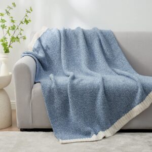 Snuggle Sac Soft Throw Blanket Fluffy Warm Throws for Couch, Reversible Super Cozy Blankets Fuzzy Plush Lightweight Throw Blankets for Sofa, Bed, Living Room, Heather Blue, 50 x 60 inch