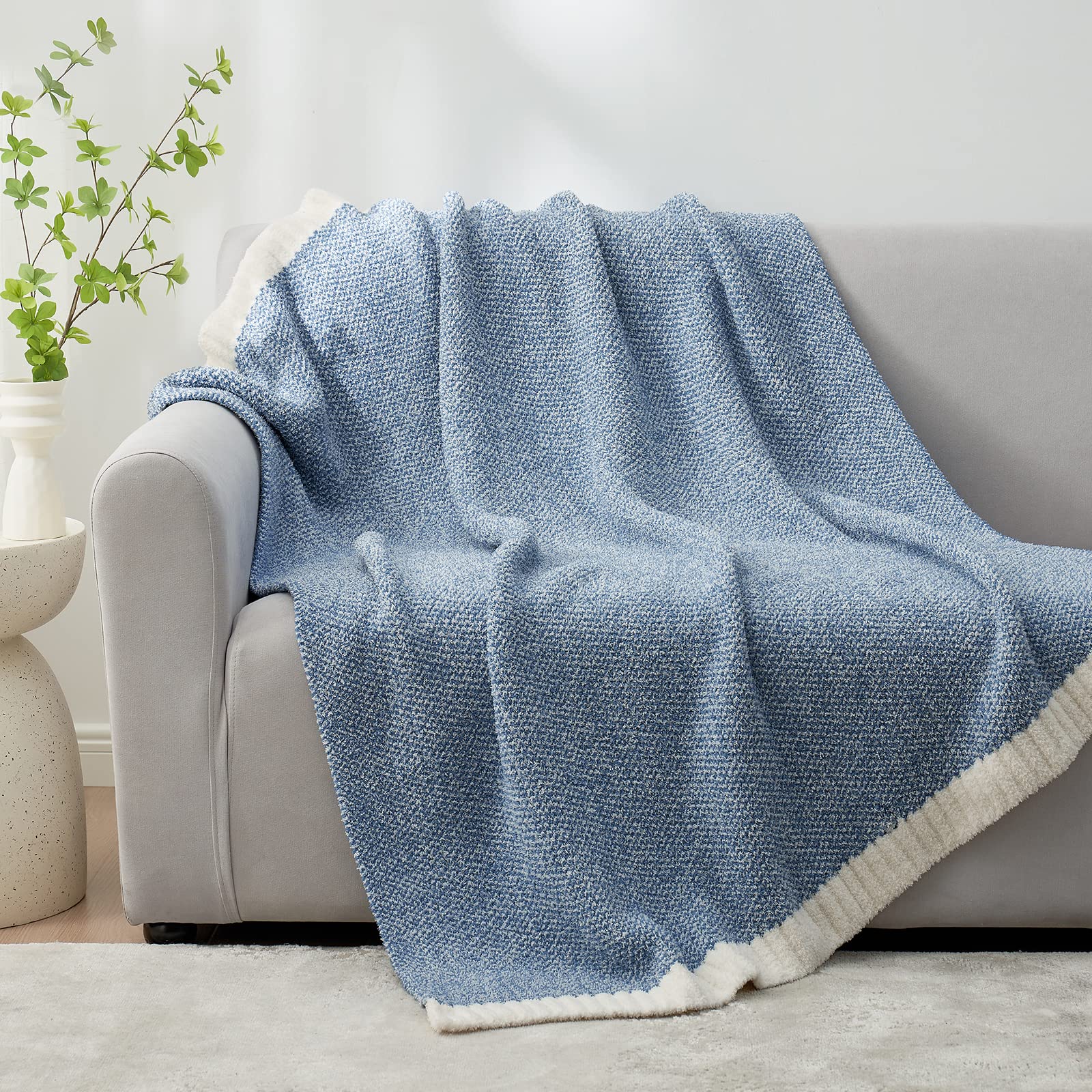 Snuggle Sac Soft Throw Blanket Fluffy Warm Throws for Couch, Reversible Super Cozy Blankets Fuzzy Plush Lightweight Throw Blankets for Sofa, Bed, Living Room, Heather Blue, 50 x 60 inch