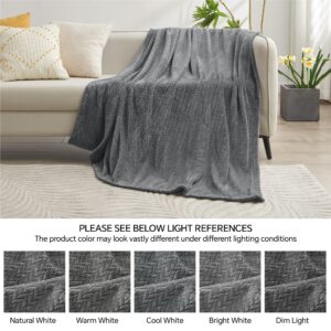 INFIIXSO Throw Blanket for Couch, Super Soft Fleece Blanket with Leaves Pattern Design, Versatile Lightweight Fuzzy Blanket for Bed, Sofa and Travel All Season Use(50x60 Inches, Grey)