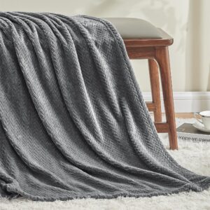 INFIIXSO Throw Blanket for Couch, Super Soft Fleece Blanket with Leaves Pattern Design, Versatile Lightweight Fuzzy Blanket for Bed, Sofa and Travel All Season Use(50x60 Inches, Grey)