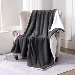 SOCHOW Sherpa Fleece Throw Blanket, Reversible Super Soft Luxurious Plush Blanket Throw Size, Dark Grey, 50"x60"