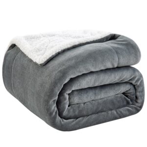 bedelite sherpa fleece blanket - thick warm blankets for winter, reversible soft & cozy fluffy throw blanket for couch and bed (grey, 50" x 60")