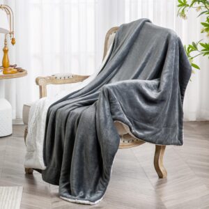 BEDELITE Sherpa Fleece Blanket - Thick Warm Blankets for Winter, Reversible Soft & Cozy Fluffy Throw Blanket for Couch and Bed (Grey, 50" X 60")