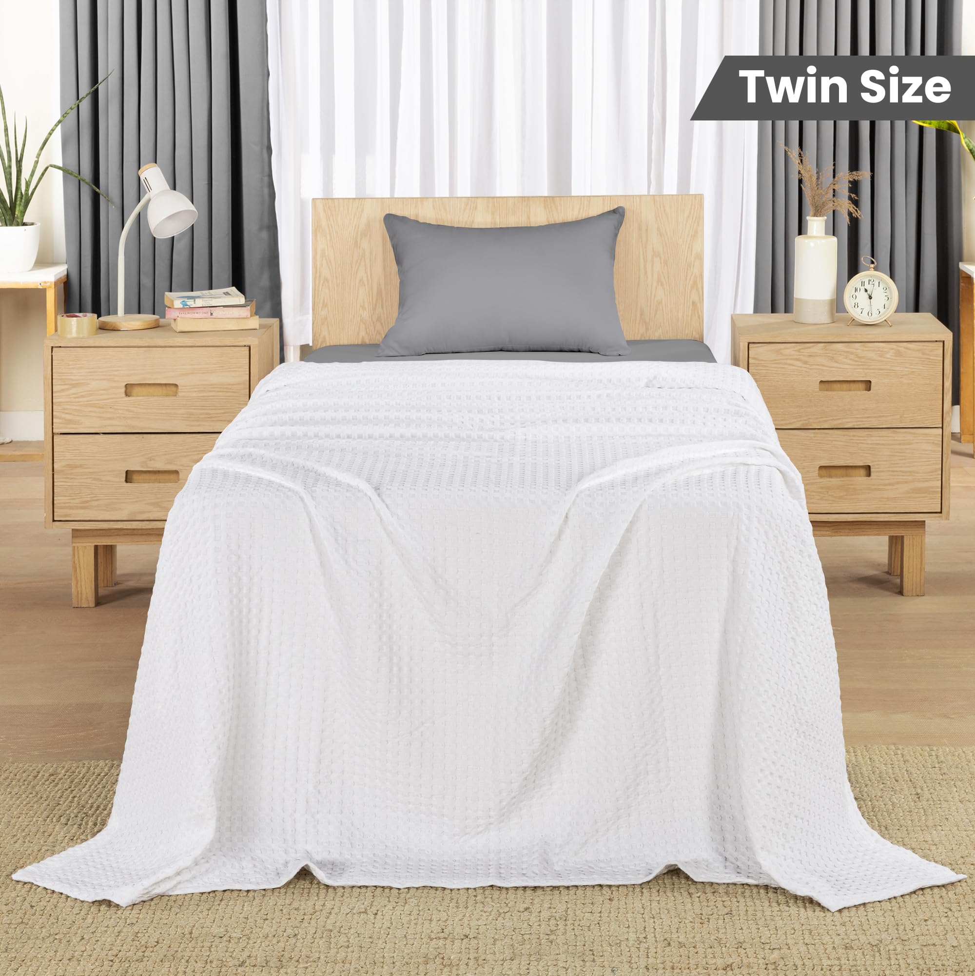 Utopia Bedding Cotton Waffle Blanket 300 GSM (White - 90x72 Inches) Soft Lightweight Breathable Bed Blanket Twin Size Layering Any Bed for All Season