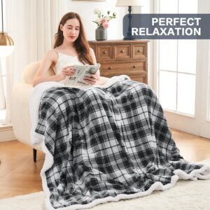 inhand Sherpa Throw Blanket, Plaid Warm Cozy Soft Throw Blankets for Couch, Bed, Sofa，Reversible Fluffy Plush Flannel Fleece Blankets and Throws for Adults Women Men(Grey, 50”x 60”)