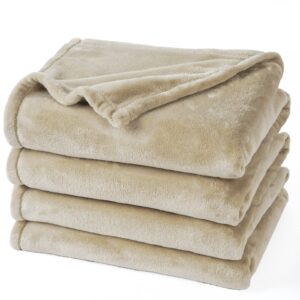 phf ultra soft fleece blanket queen size, no shed no pilling luxury plush cozy 300gsm lightweight blanket for bed, couch, chair, sofa suitable for all season, 90" x 90", khaki